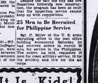 Newspaper Clipping: 25 Men to Be Recruited for Philippine Service