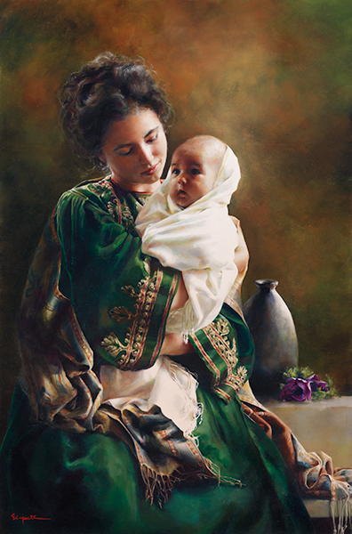 Bearing A Child In Her Arms - Original oil painting by Elspeth Young